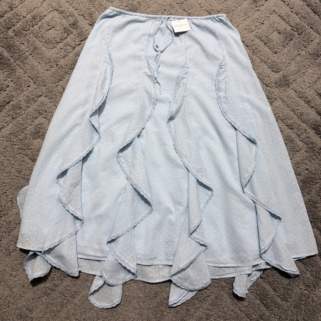 American Eagle High Waisted Cascade Ruffle Maxi Skirt Blue Size Large NWT