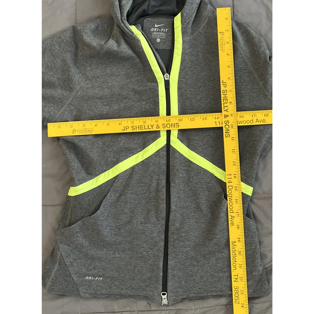 Nike Therma Fit Womens Gray Yellow Reflective Hoodie Full Zip Medium Running D9