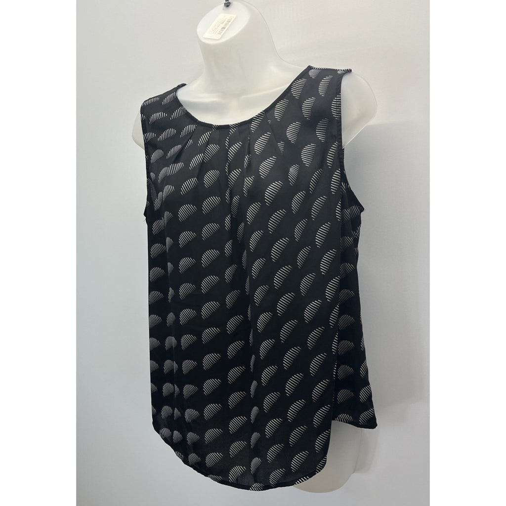 Worthington Pleated Boat Neck Tank Size L Black White Geo