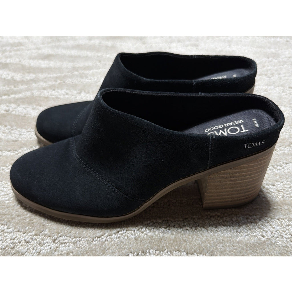 TOMS Leila Mule Clog Women's Size 9 Black Suede Block Heel Slip On Casual