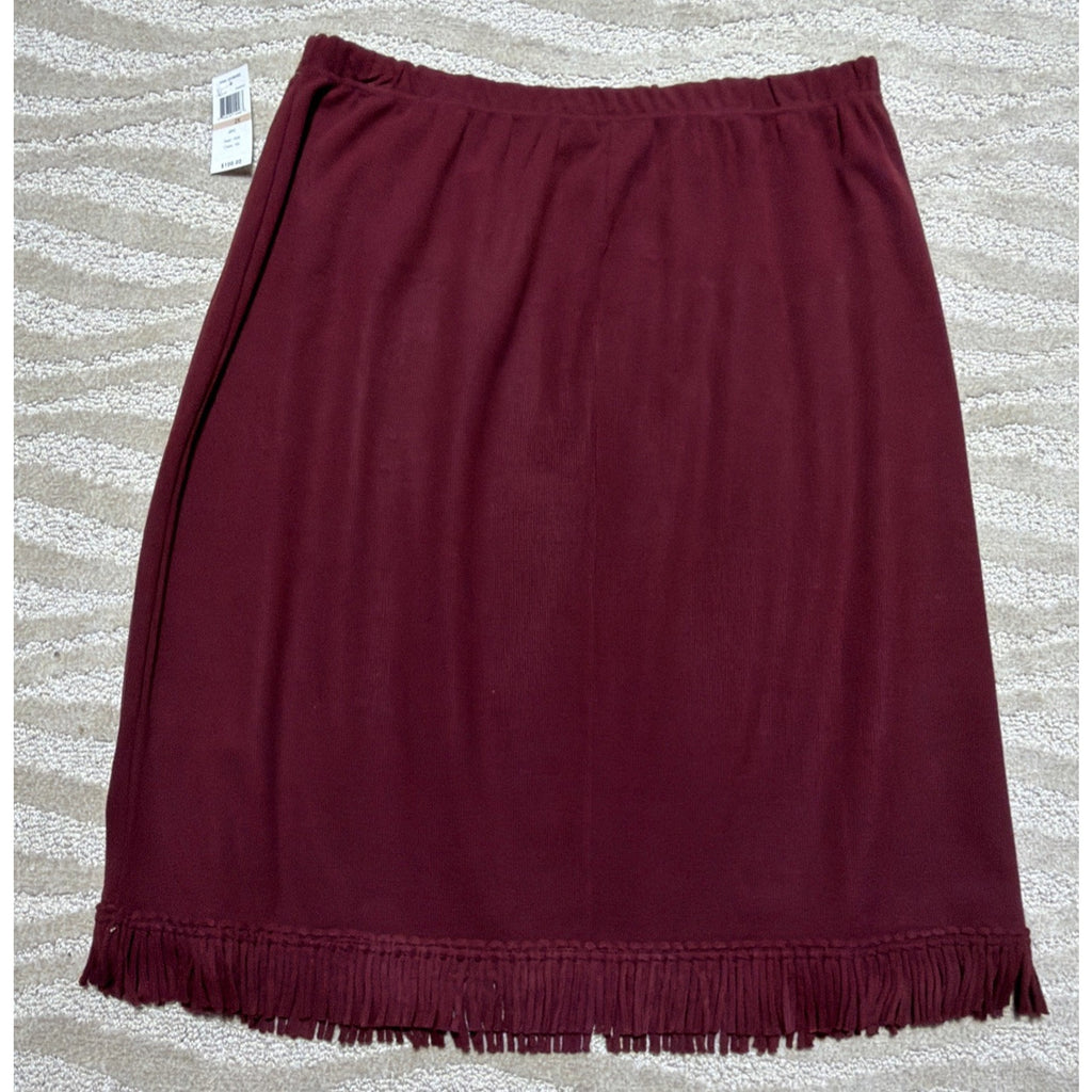 Nina Leonard Fringe Skirt Trim Boho Western Plus Size 2X Burgundy NWT