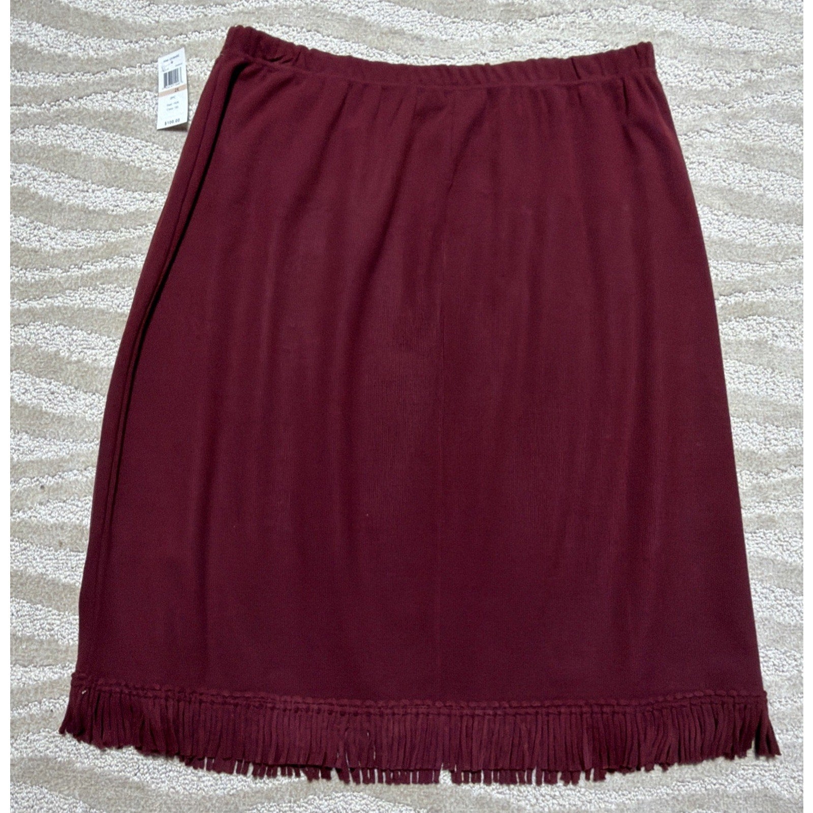 Nina Leonard Fringe Skirt Trim Boho Western Plus Size 2X Burgundy NWT