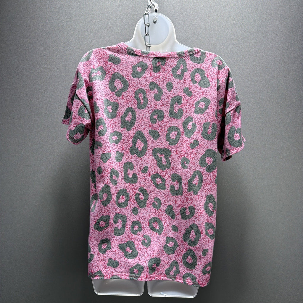 BiBi Boutique Women's Dusty Pink Leopard Short Sleeves Top Size Small Made USA