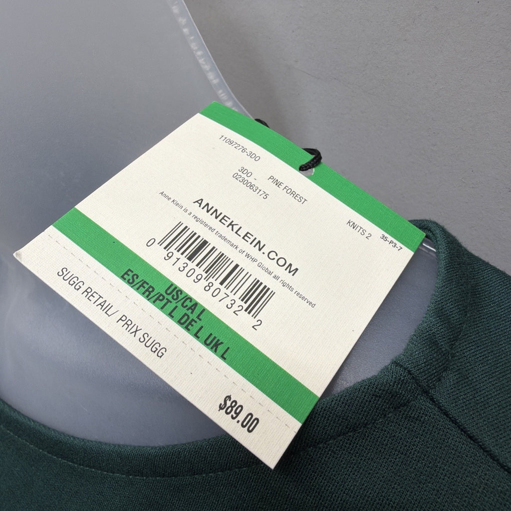Anne Klein Womens L Green Knit Top NWT Boat Neck Long Sleeve Stretch Blouse