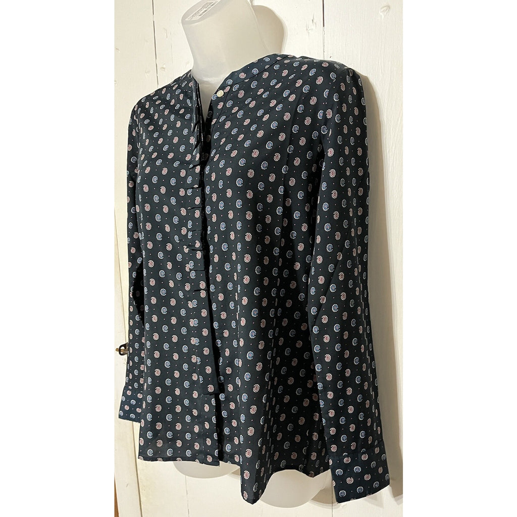 BANANA REPUBLIC Navy Paisley Foulard Long Sleeve Button Front Blouse Size XS