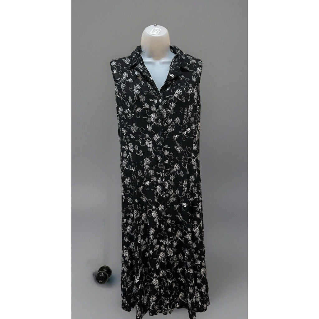 Dressbarn Black Floral Print Slinky Knit Maxi Dress Woman Size 12P Sleeveless