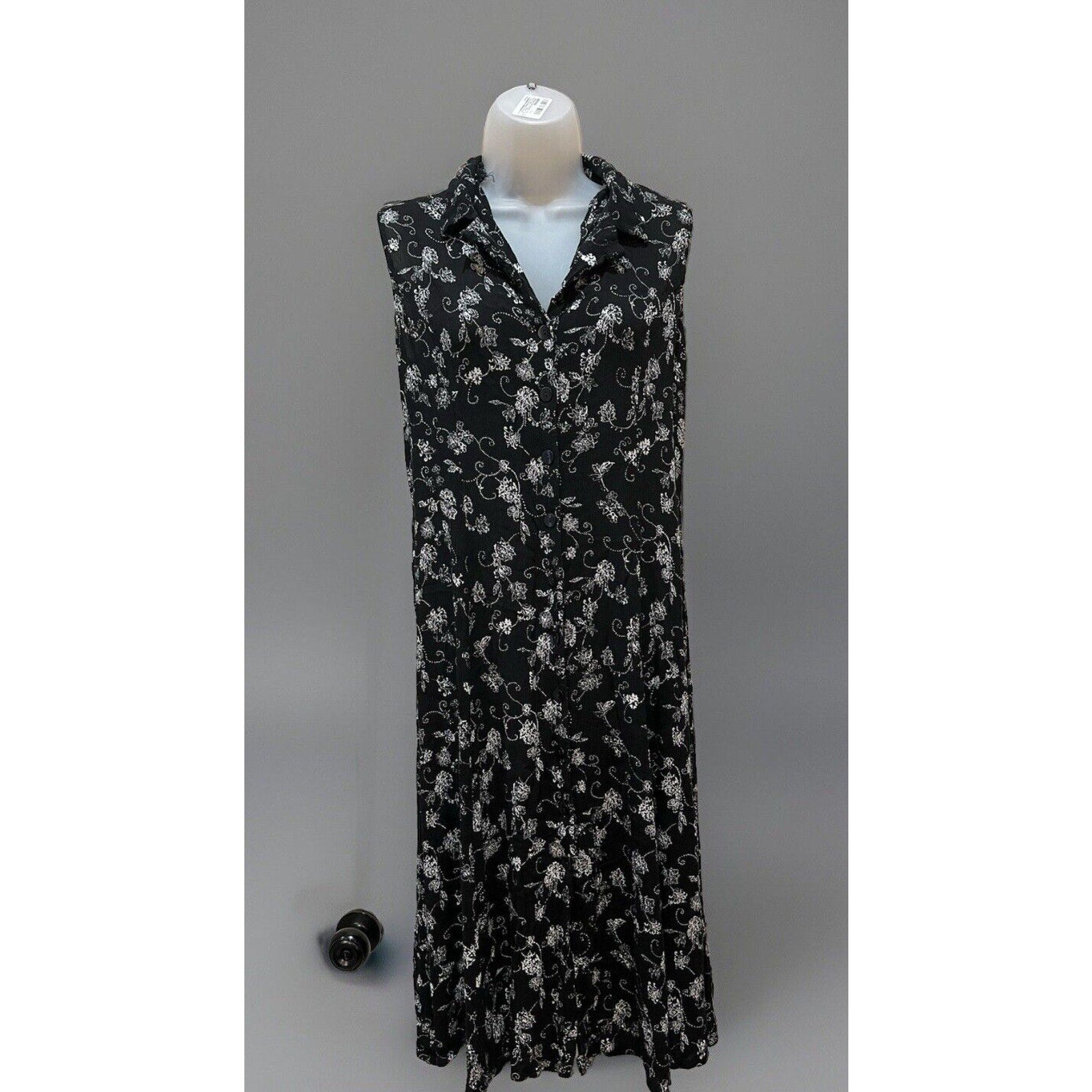 Dressbarn Black Floral Print Slinky Knit Maxi Dress Woman Size 12P Sleeveless
