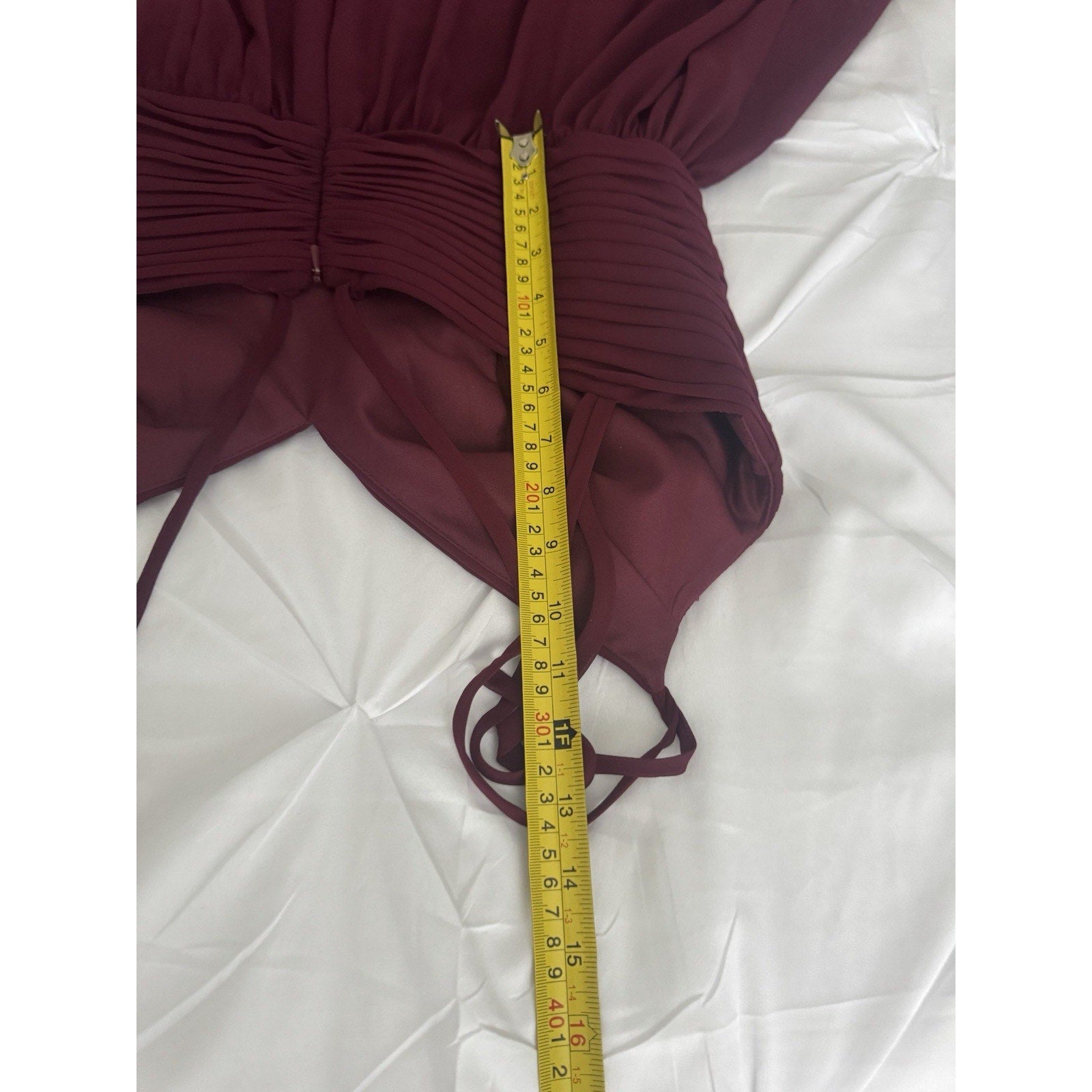 Sorella Vita Bridesmaid Dress Womens 14 Burgundy Chiffon Pleated V Neck Formal