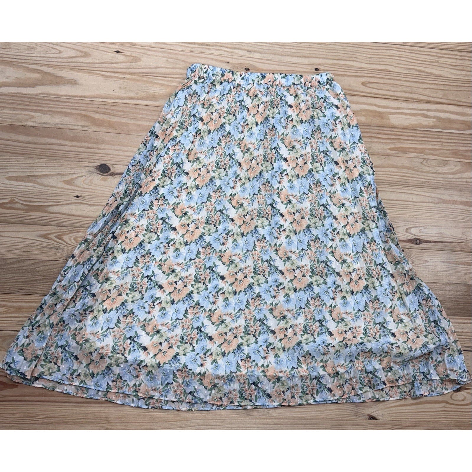 Sadie & Sage Blue Peach Floral Double Rippled Skirt Women’s Size Large NWT