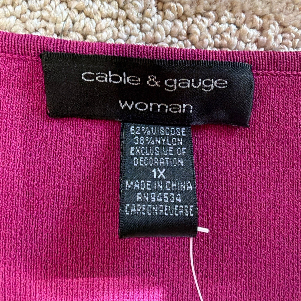 cable & gauge KNIT TOP Plus Size 1X Sleeveless FUCHSIA PINK Seashell Detail New