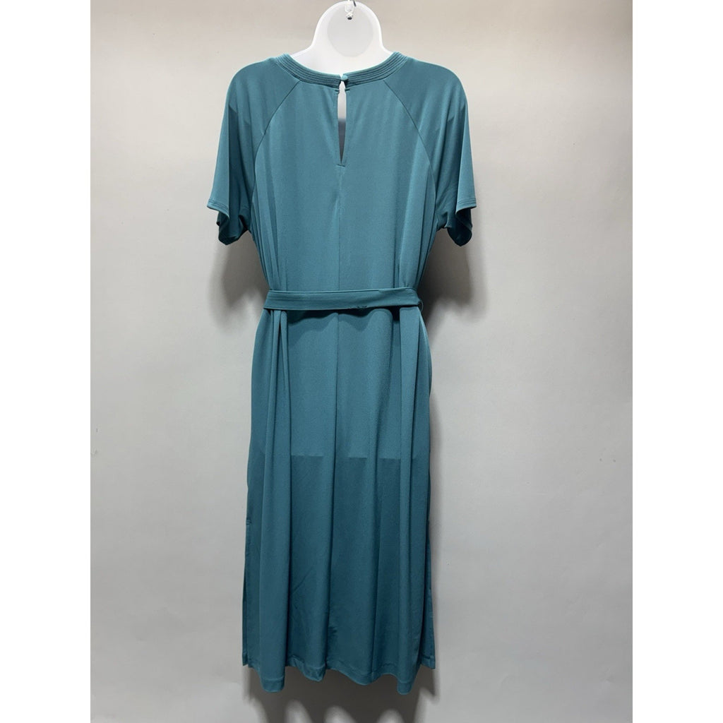 Lane Bryant Dress 14/16 Teal Belted Midi Short Sleeve Casual Career Flowy NWT