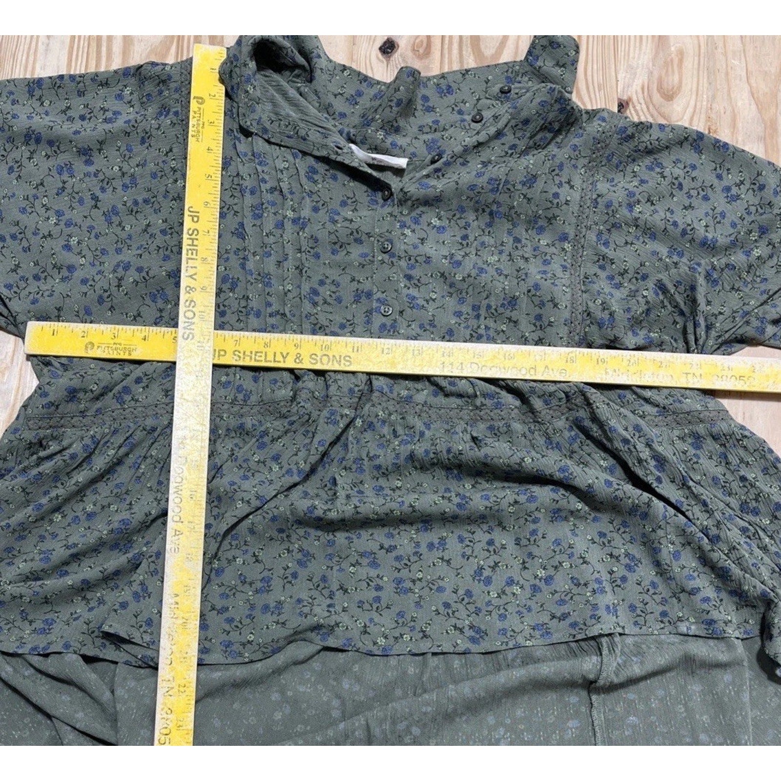 NWT Lucky Brand Blouse - Floral Print Boho Flowy Lace Trim Green Blouse -Size M