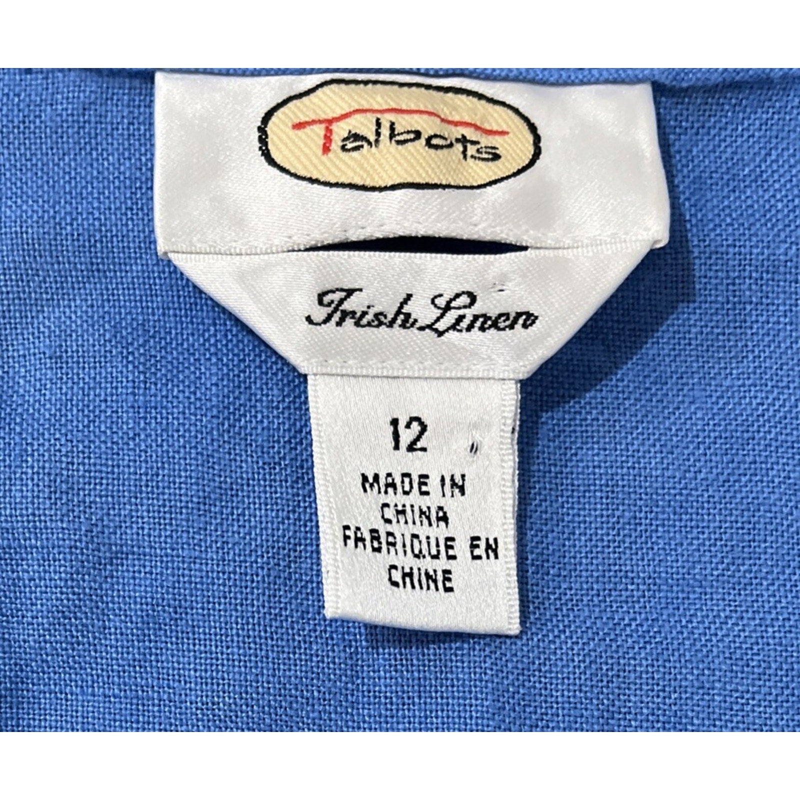 Talbots Sz 12 Irish Linen Blue Long Sleeve V Neck Button Down Blouse