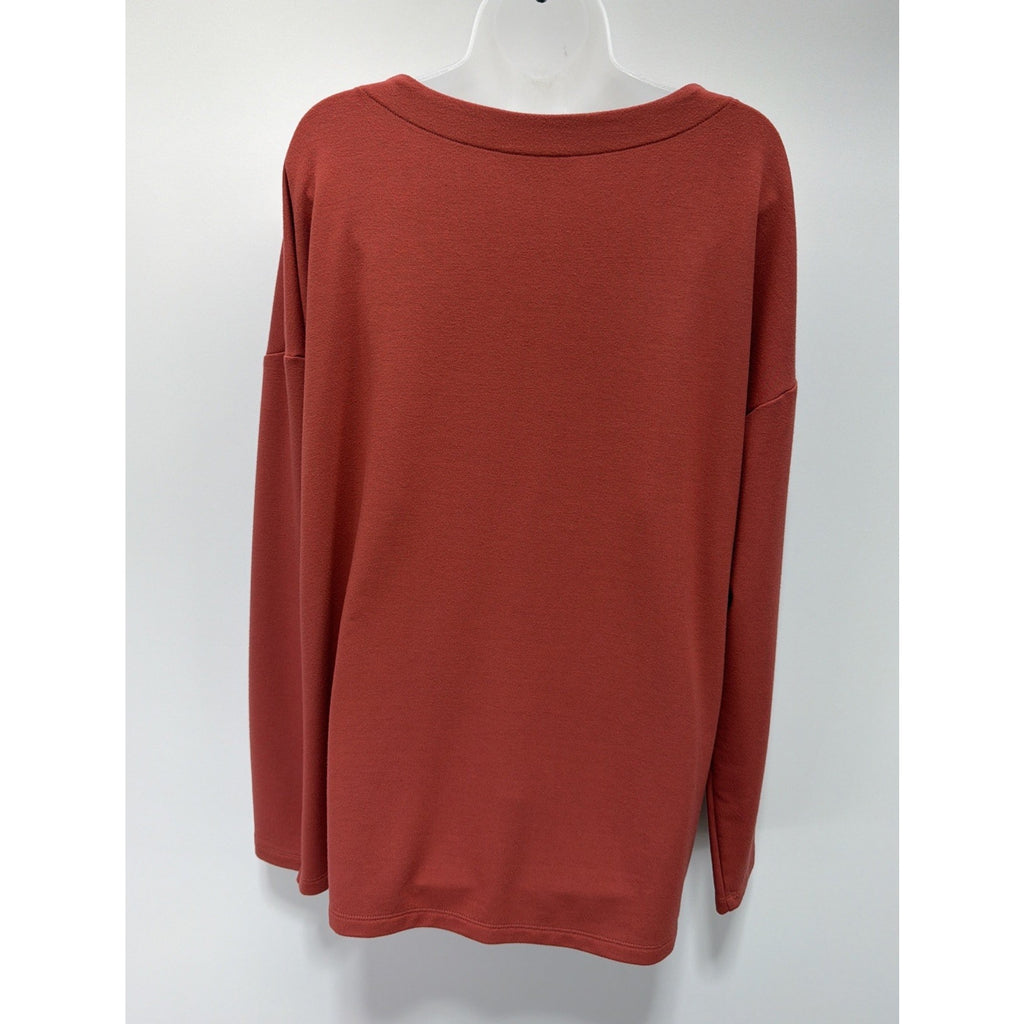Banana Republic Shirt Top Womens XL Coral Orange Minimalist Long Sleeve Stretch