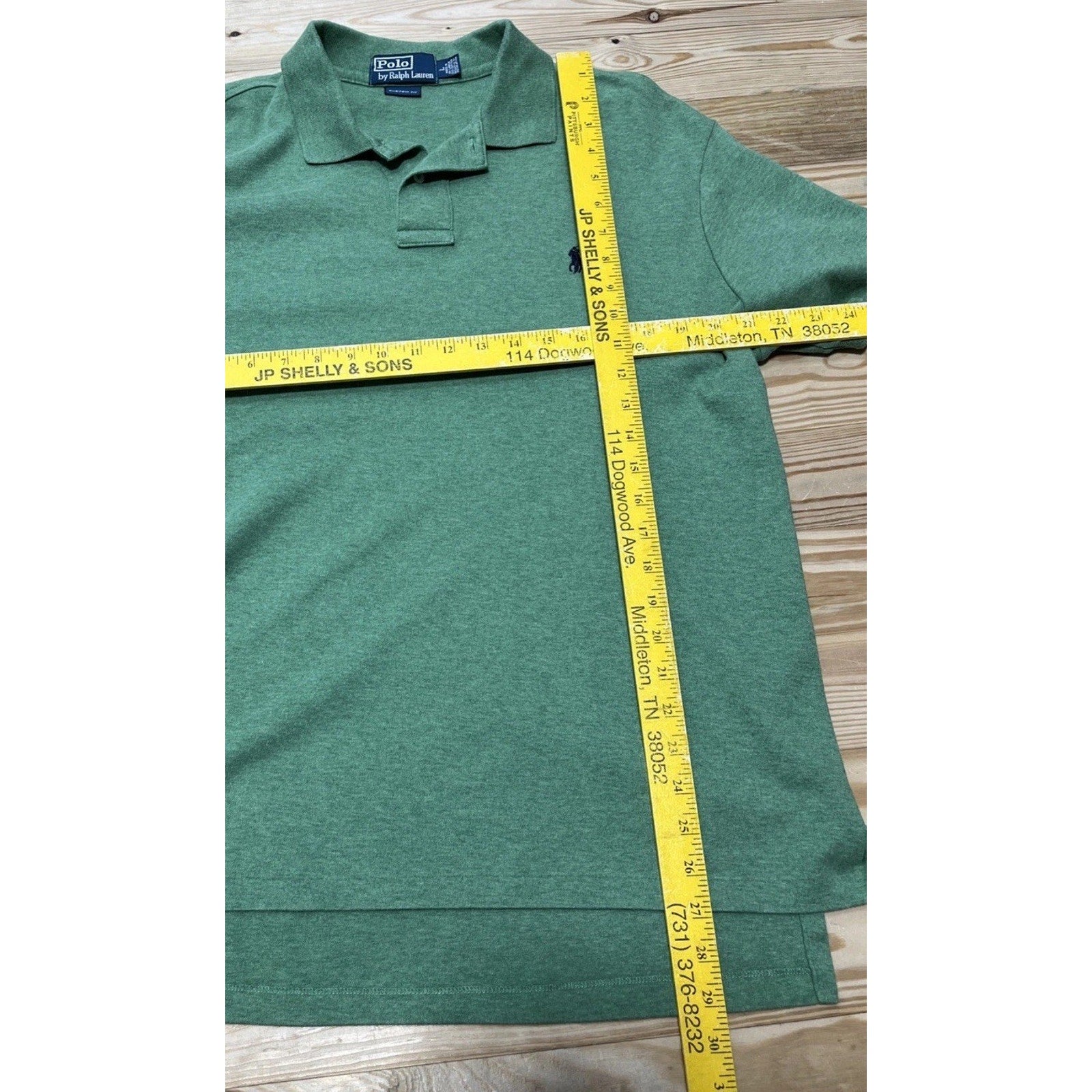 Ralph Lauren Polo Shirt Mens L Green Heather Cotton Short Sleeve Custom Fit