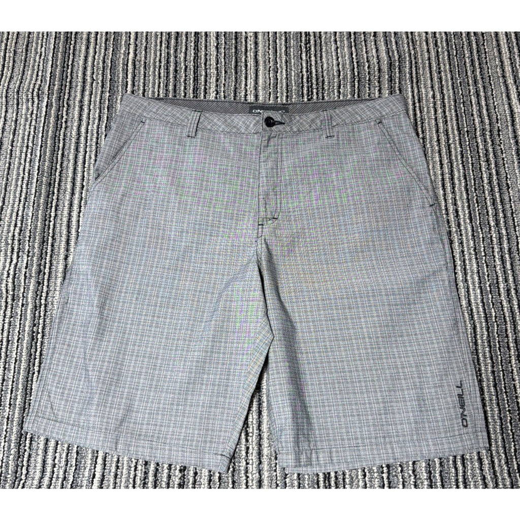 O’Neill Shorts Mens 36 Gray Bermuda Plaid Flat Front Woven Viscose Blend