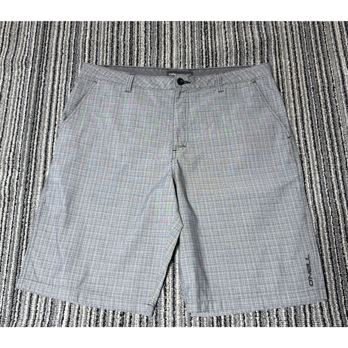 O’Neill Shorts Mens 36 Gray Bermuda Plaid Flat Front Woven Viscose Blend