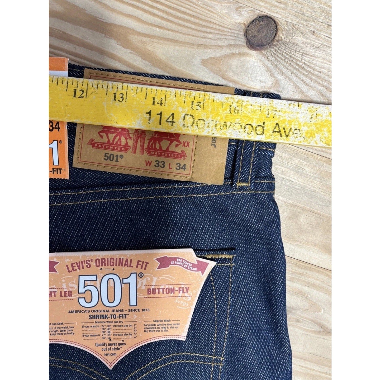 NWT Vintage Deadstock 2016 Levi’s Shrink To Fit Rigid 501 Button Fly Jeans 33x34