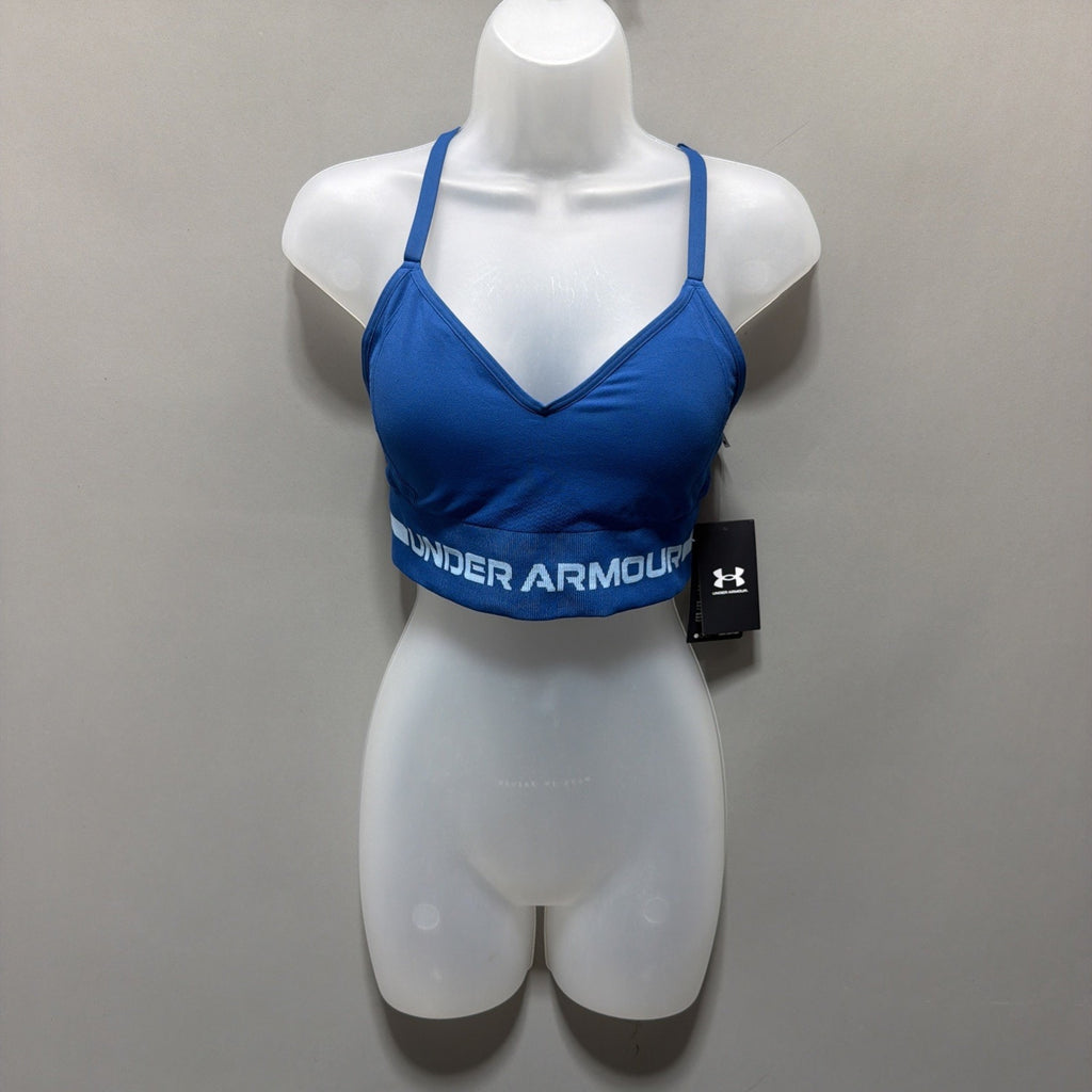 Under Armour Compression Women's Seamless Low Impact Long Sports Bra Blue NWT M