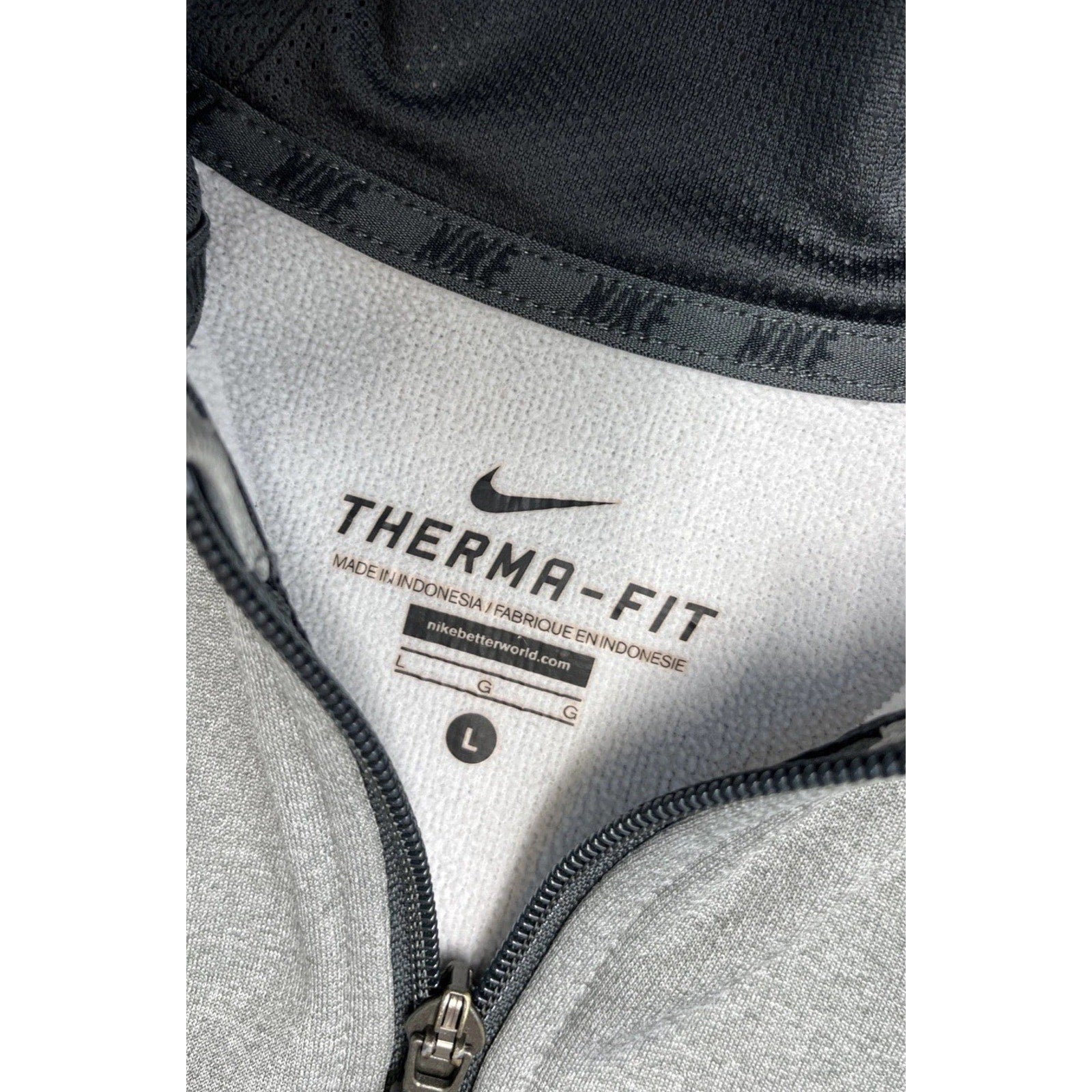 Nike Therma-FIT Boys Large Gray Black Full Zip Hoodie Jacket Youth L Swoosh