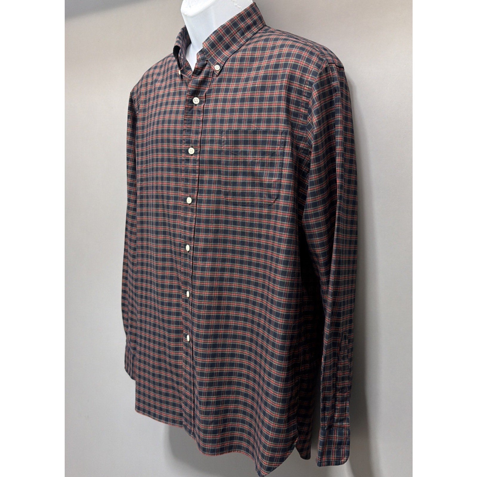 Ralph Lauren Mens L Mint Condition 120s Twill Plaid Button Down Shirt Red Blue