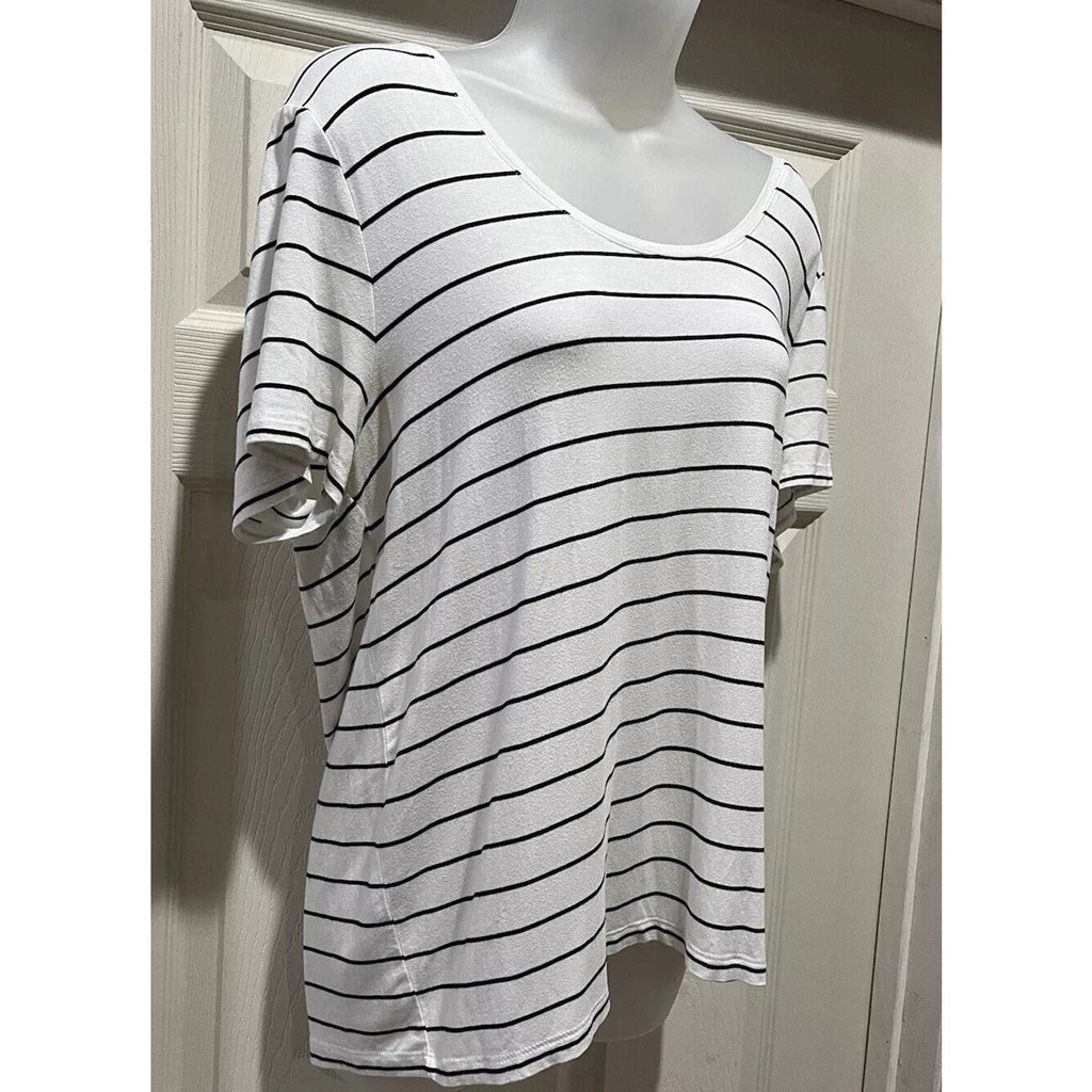 A New Day Women’s Black and White Striped Boat Neck Short Sleeve Size Women's L