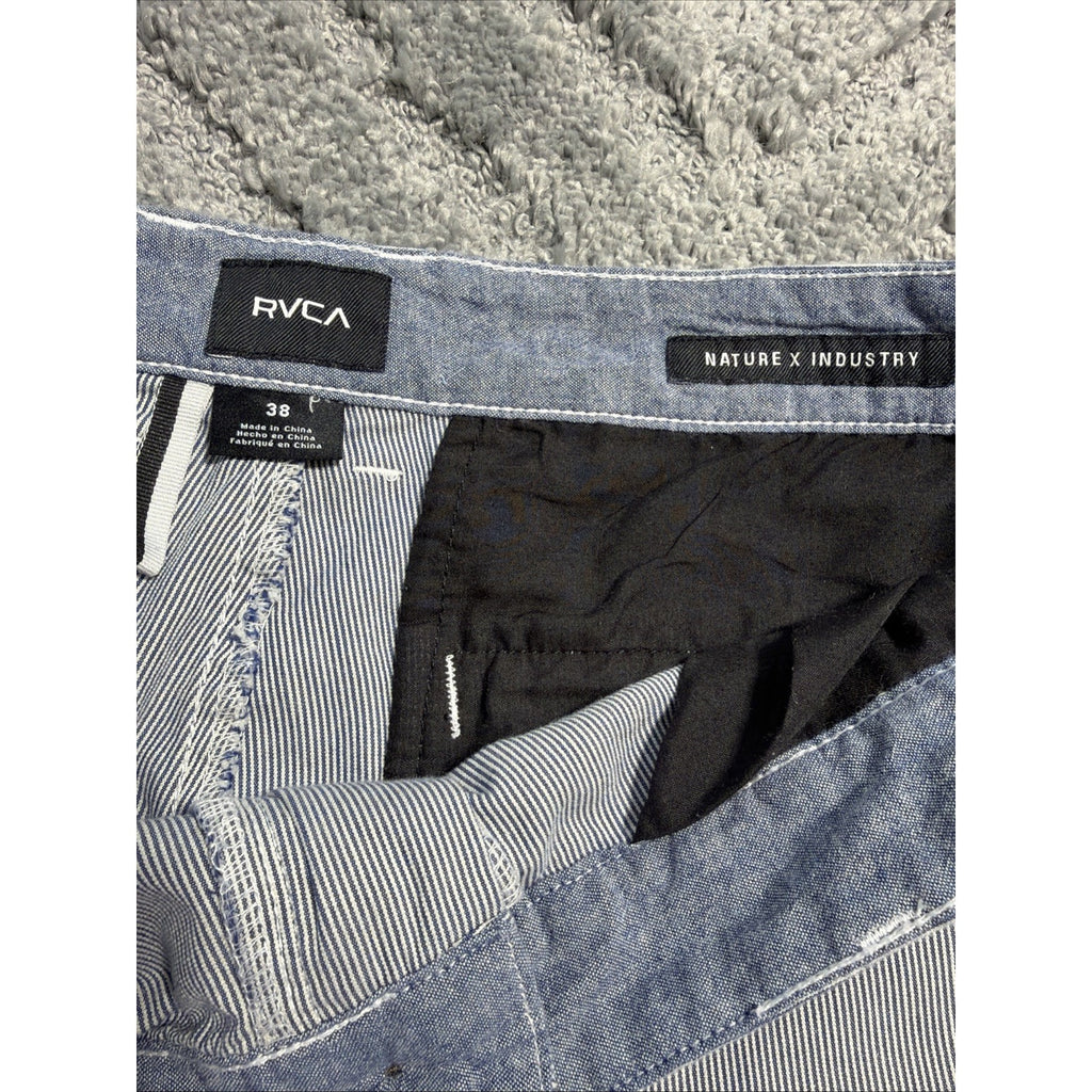 RVCA Nature x Industry Mens Chino Shorts Blue Flat Front Cotton Size 38