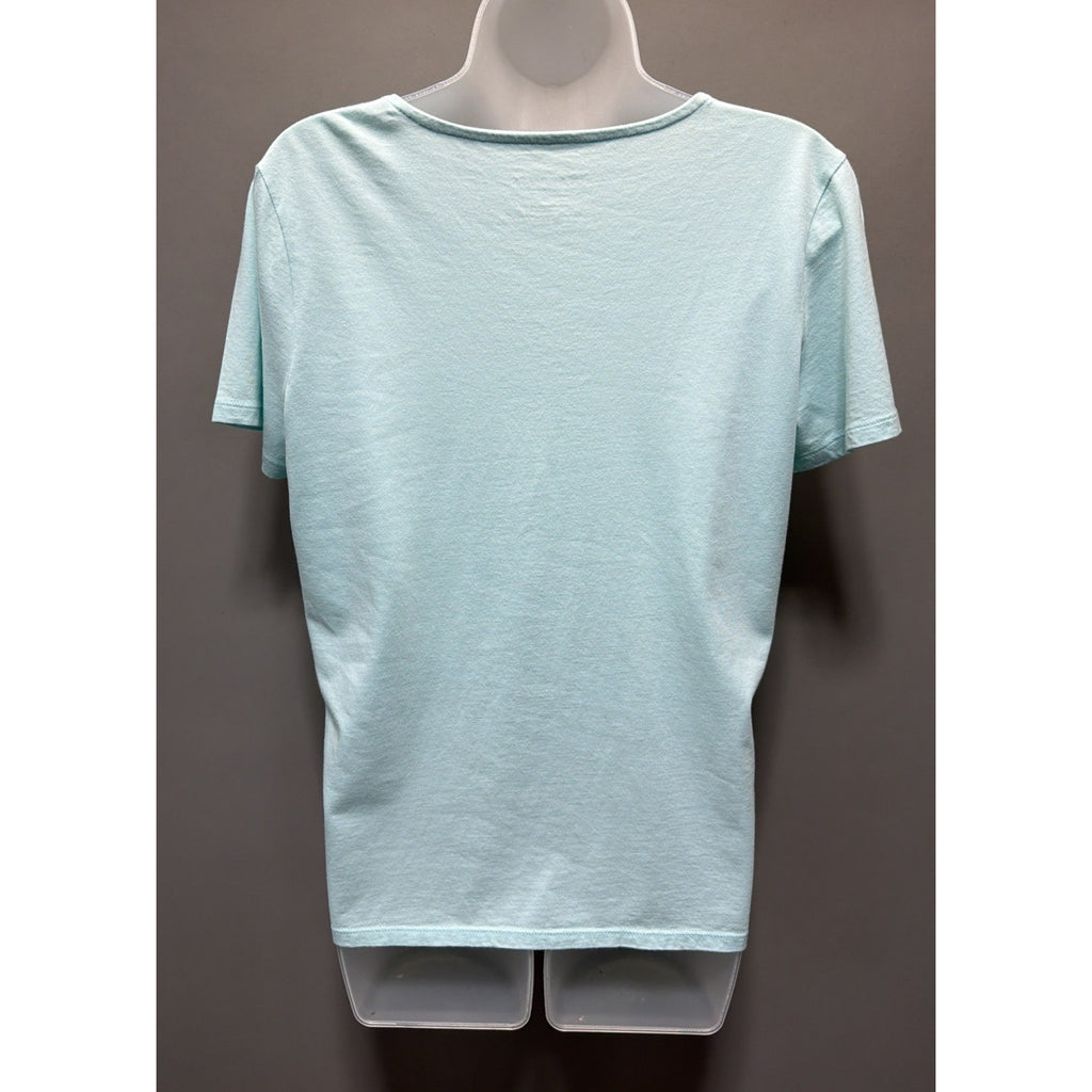 Talbots Medium Lt Seafoam / Aqua Sleeve Ruffle collar Tee Modal Cotton Blend