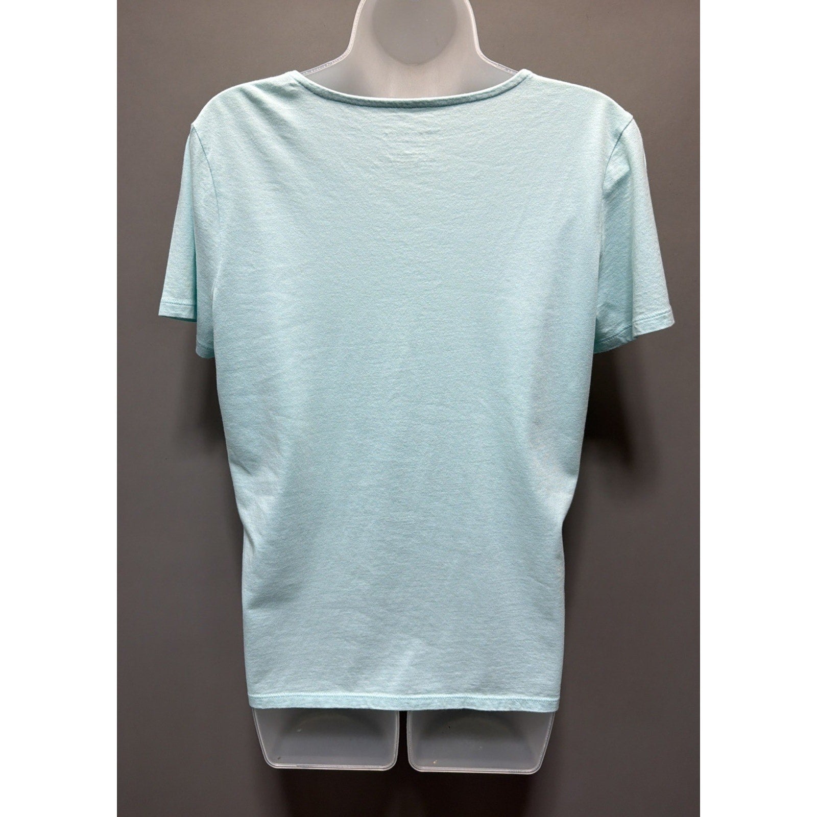 Talbots Medium Lt Seafoam / Aqua Sleeve Ruffle collar Tee Modal Cotton Blend