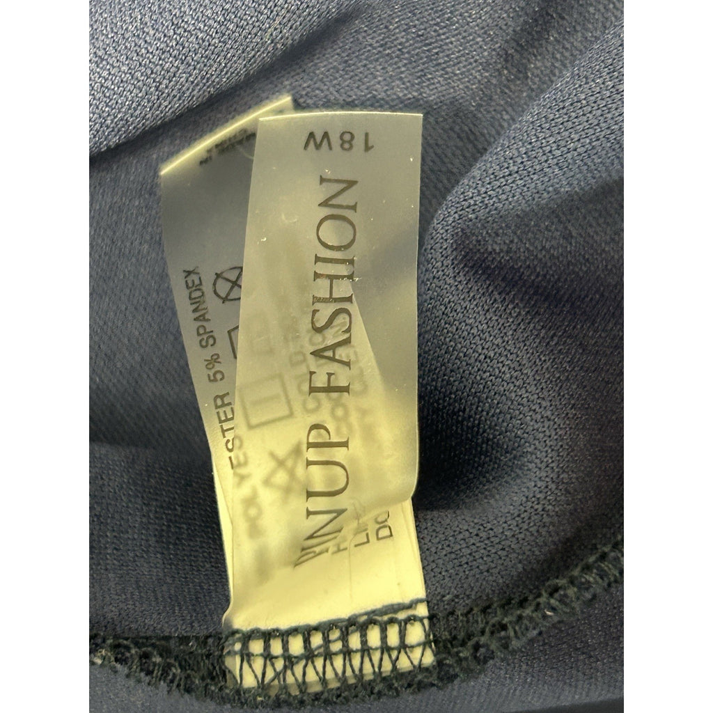 Pinup Fashion Blue Classic Swing Dress Long Sleeve Size18W 2Pockets Below Knee.