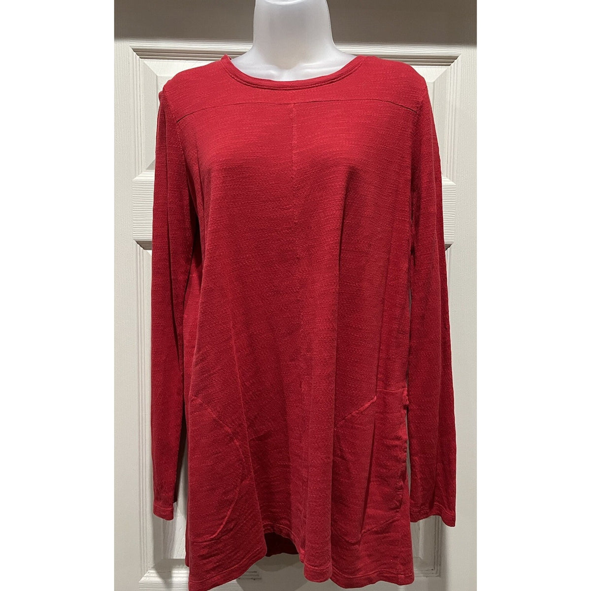 J. Jill Women's S Textured Tunic Tee Red Long Sleeve Long With Pockets