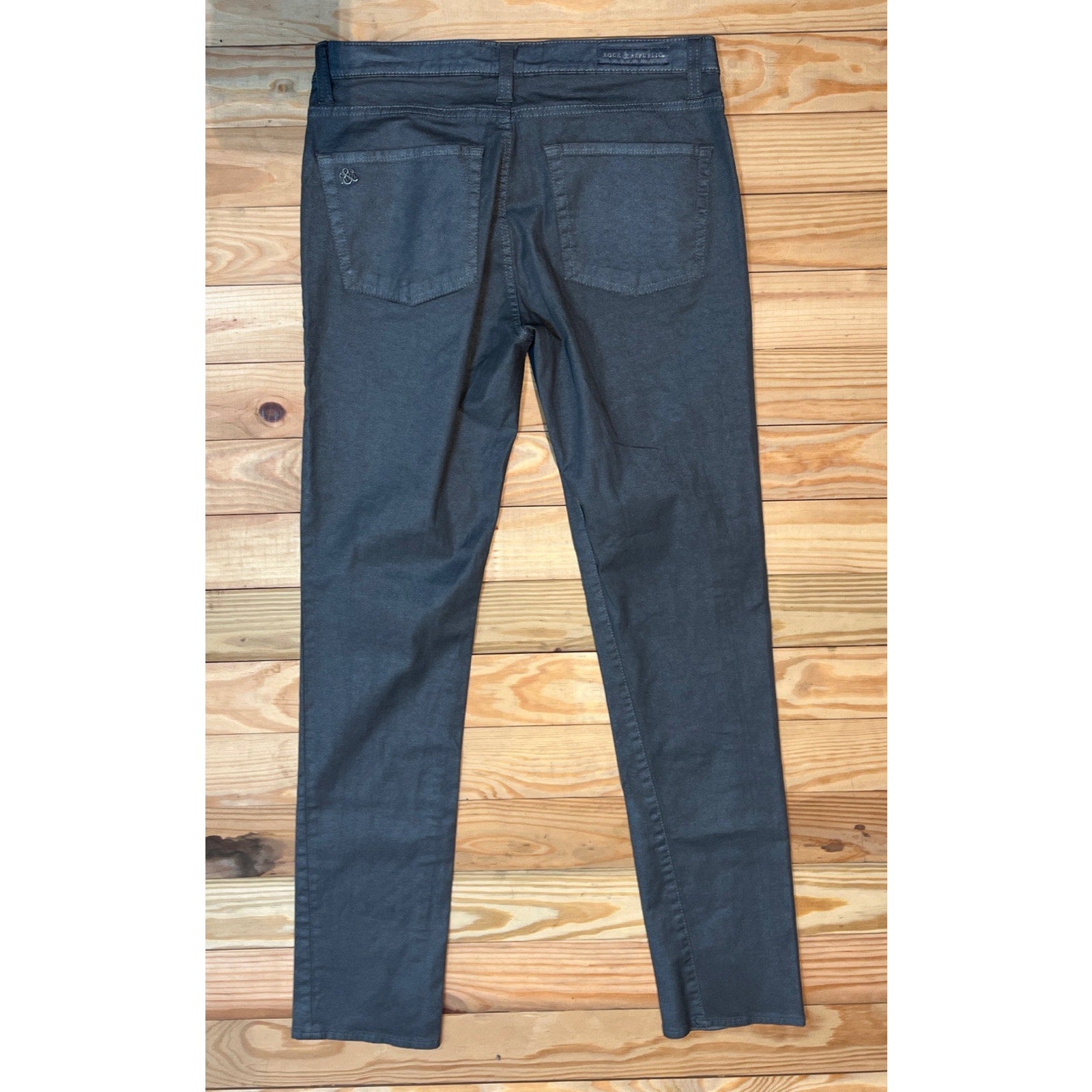 Rock & Republic Berlin Silver Metallic Skinny Jeans Women's Sz 12 32x31 Stretch