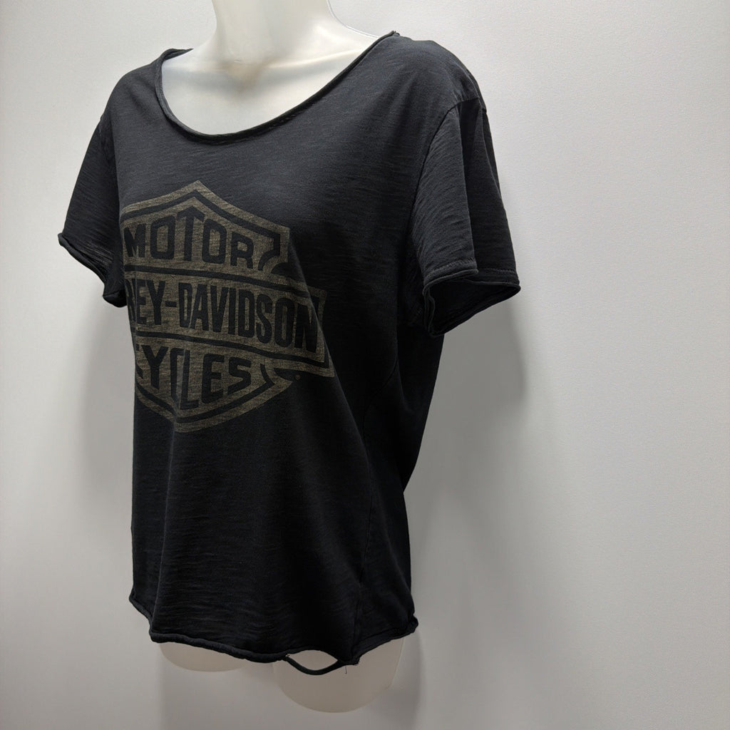 Black Womens Harley Davidson Distressed Short Sleeve Vintage Graphic Tshirt Sz S