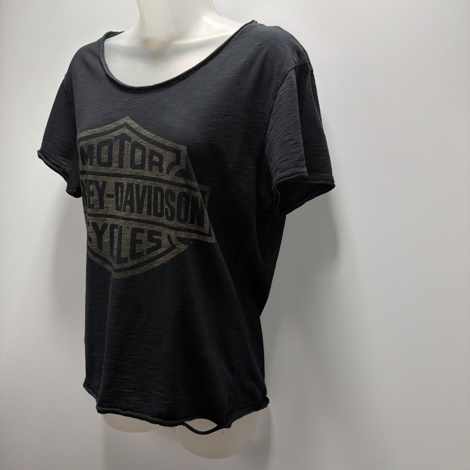 Black Womens Harley Davidson Distressed Short Sleeve Vintage Graphic Tshirt Sz S
