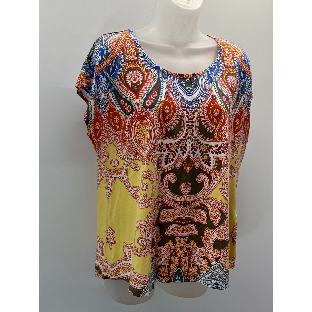 CHICO'S Size Paisley Multi Color Cap Sleeve Top