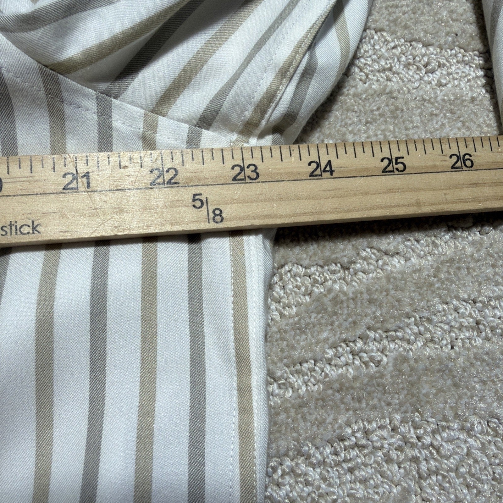 Men’s Perry Ellis Tencel Button Down Dress Shirt Tan/White LS Stripe Size L