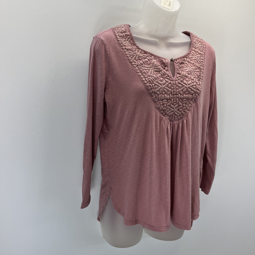 Lucky Brand Top Womens Small Pink Long Sleeve Embroidered Tasseled Peasant Boho
