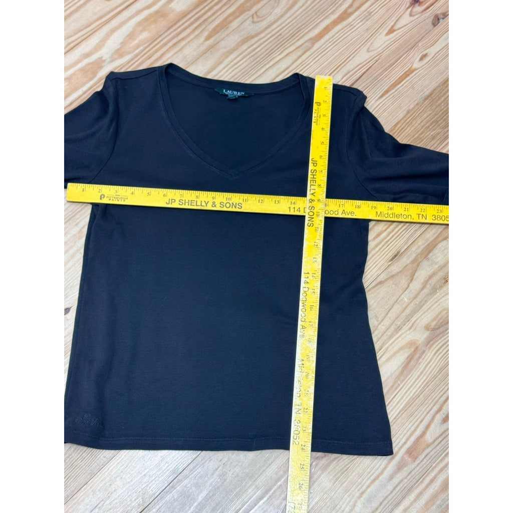 Ralph Lauren Black V-neck 1/2 Sleeve Rolled Cuff Pullover Women’s Size Large