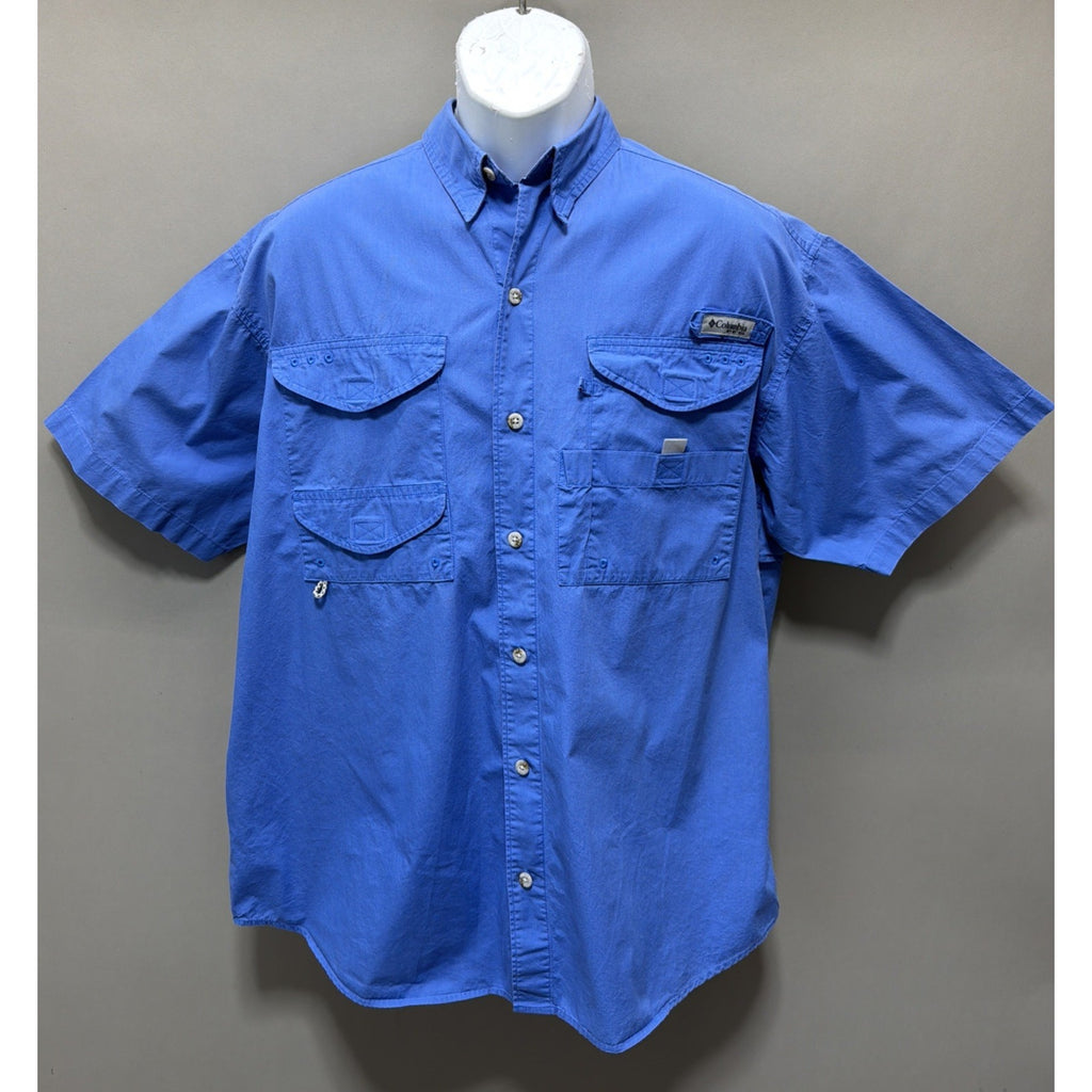 Columbia PFG Short Sleeve Caped Fishing Shirt Medium Royal Blue