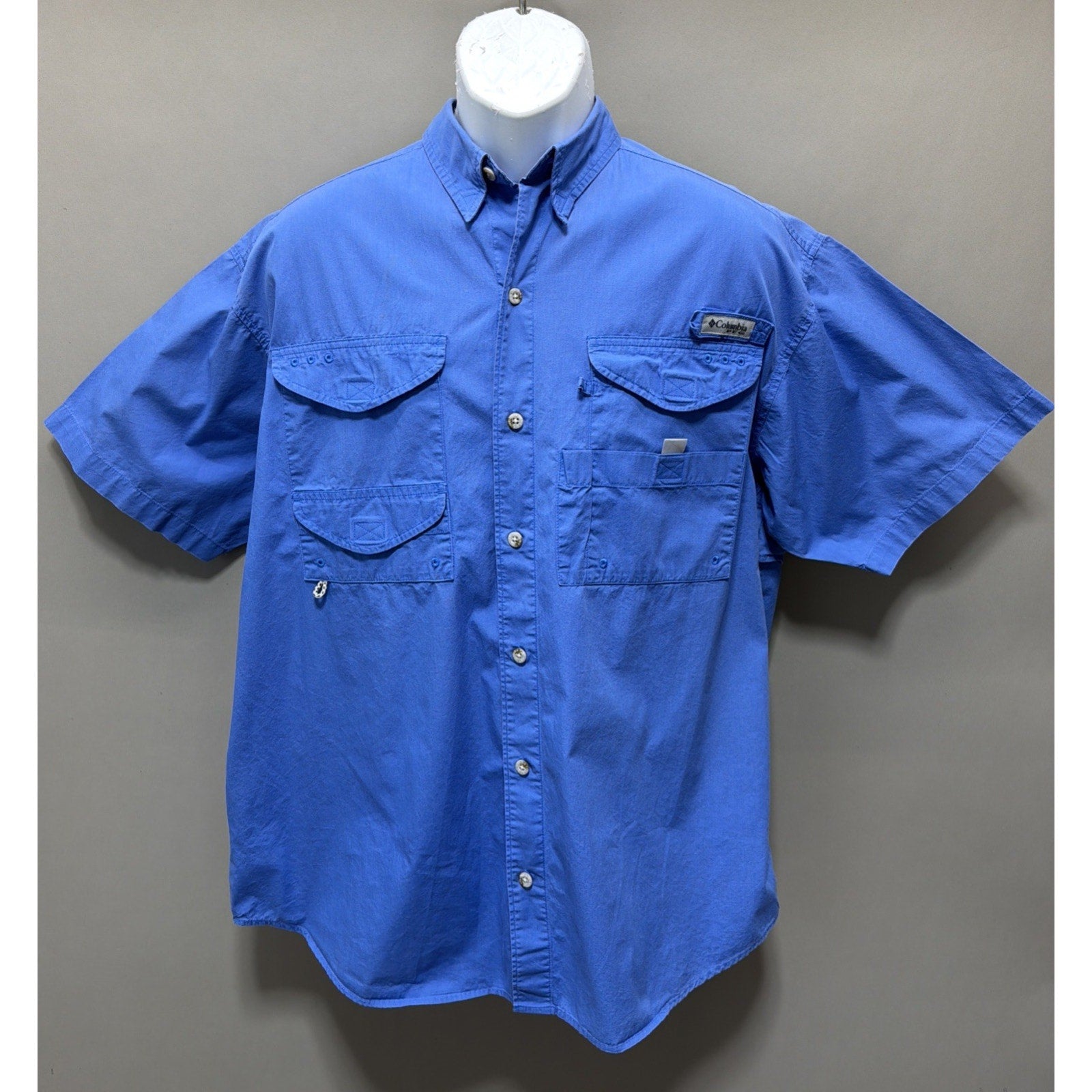 Columbia PFG Short Sleeve Caped Fishing Shirt Medium Royal Blue