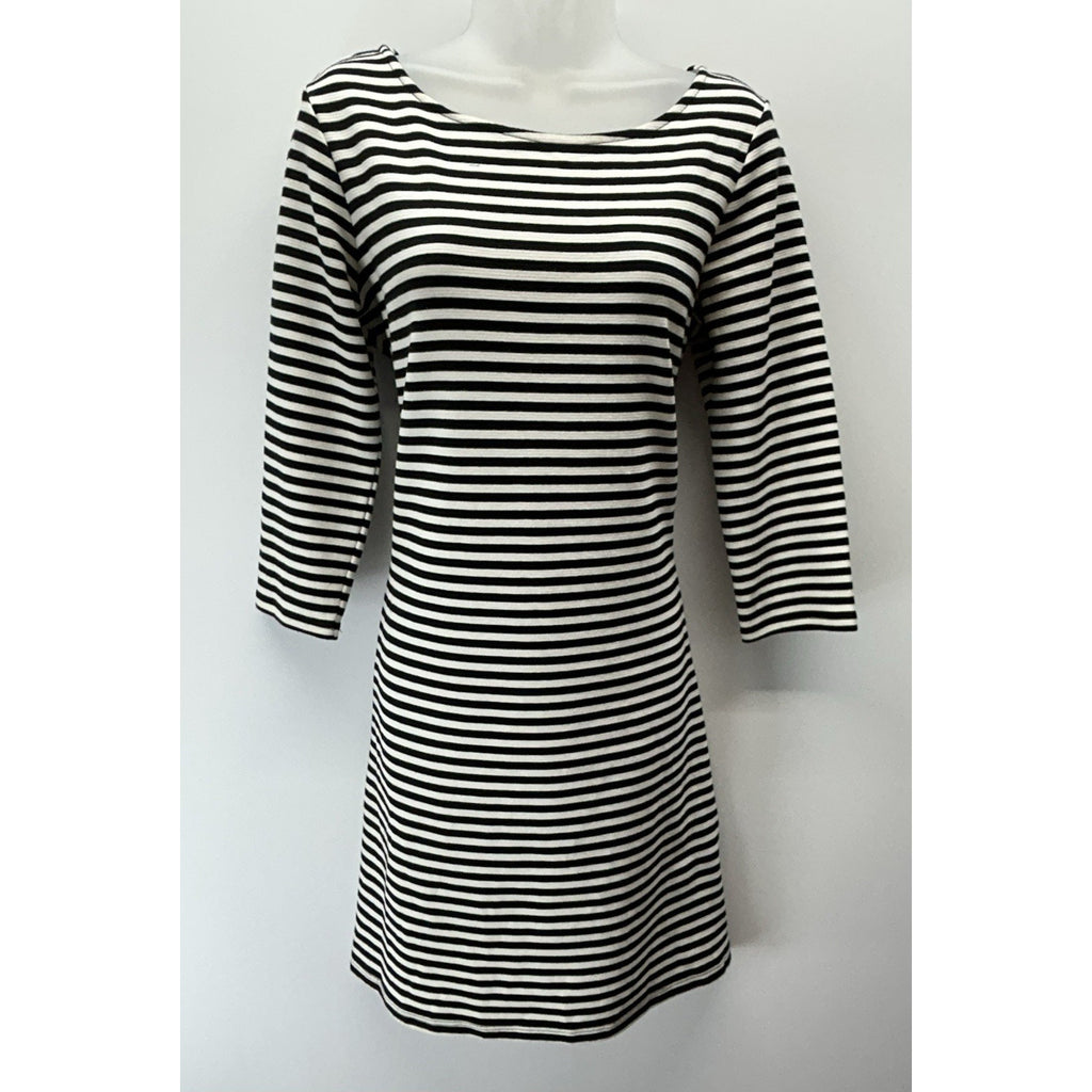 Old Navy Womens Knit Dress Medium Black/White Striped Long Sleeve Zip In Back.