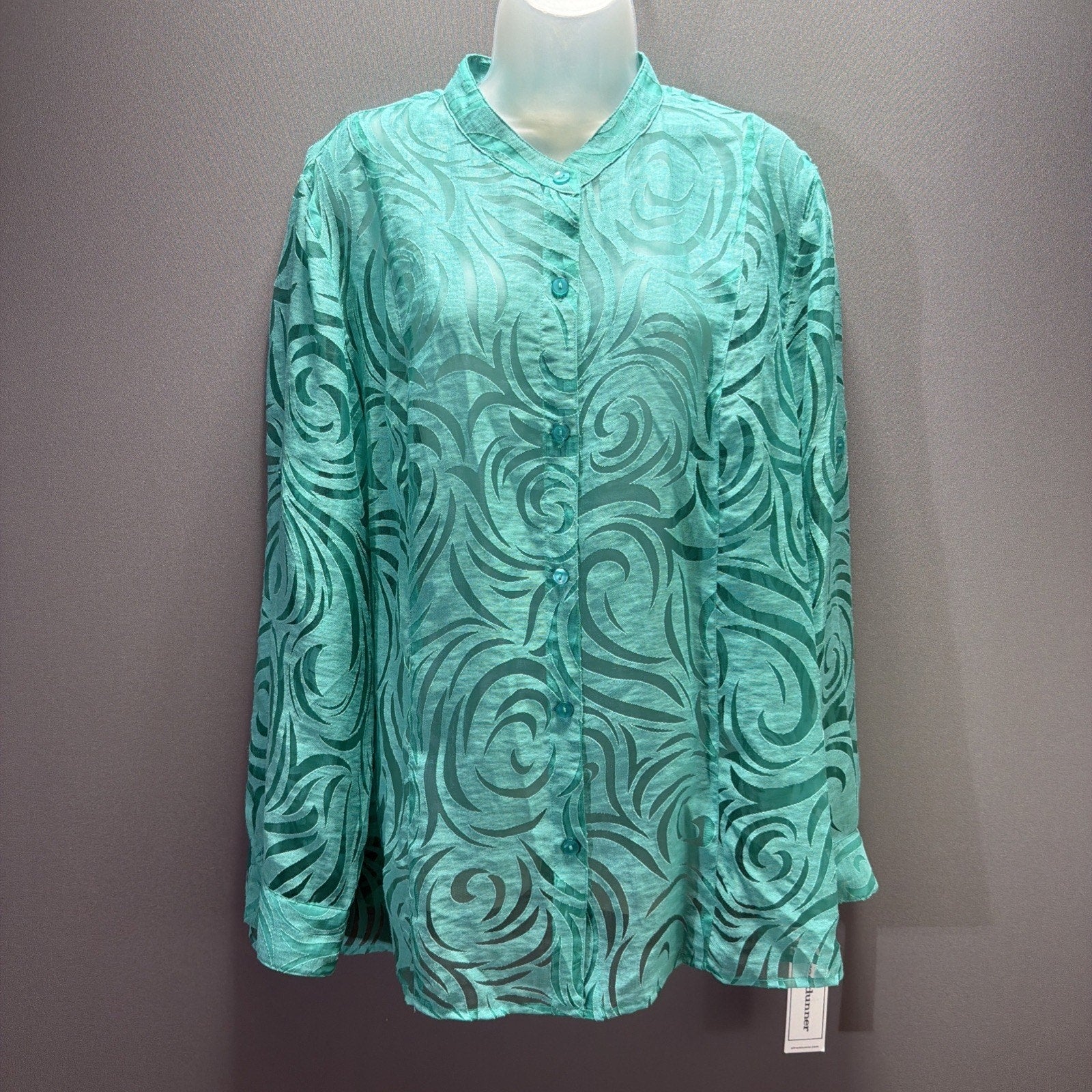Alfred Dunner Plus Sz 20 Burnout Cover Up Lace Aqua Button-Up Blouse NWT