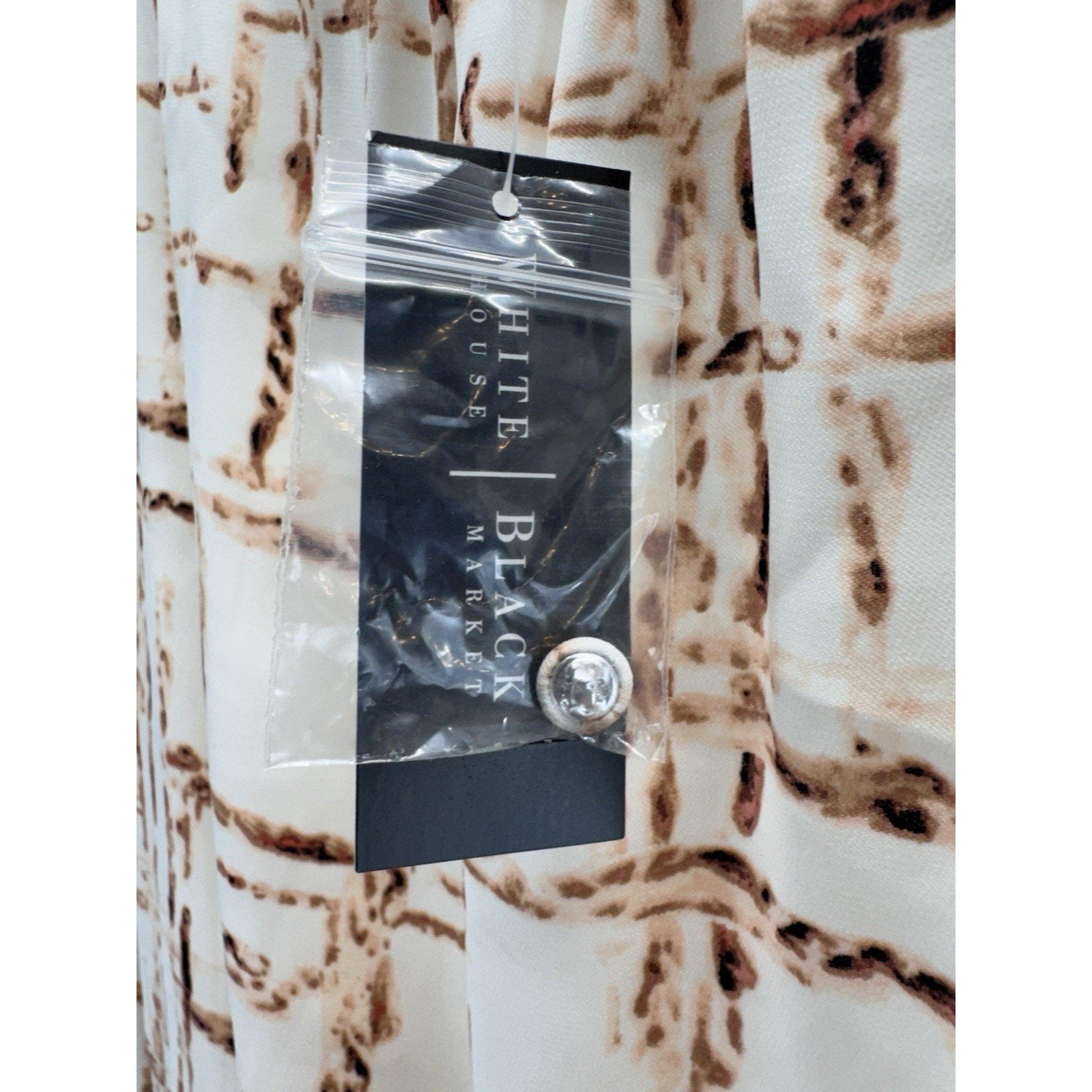 White House Black Market Modern Print Ivory Brown Geometric Dress Women’s Size 8