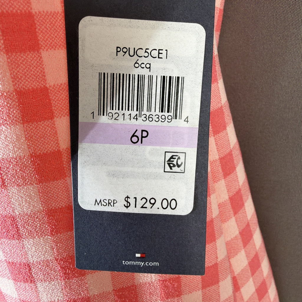 Tommy Hilfiger Dress Womens 6P Petite Pink Gingham Sleeveless Fit Flare NWT