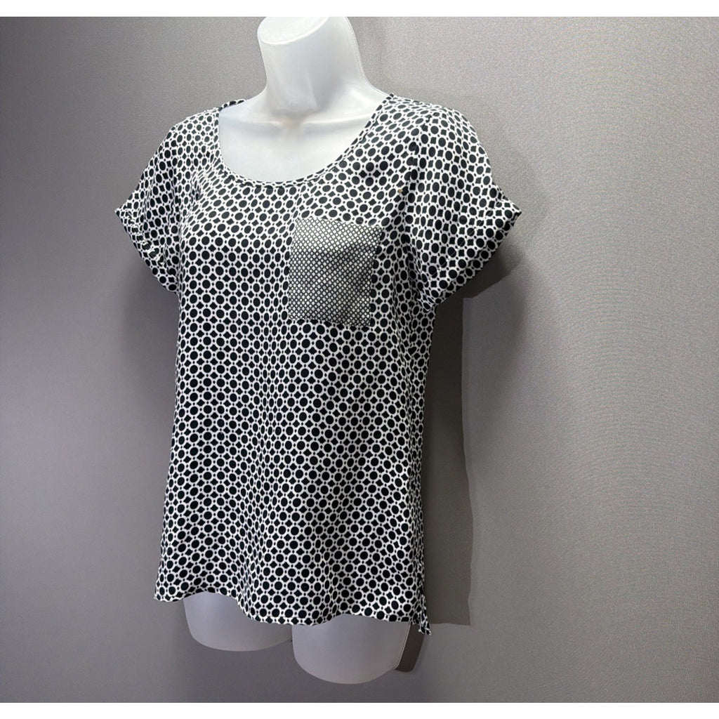 Banana Republic Blouse Top Womens XS Black Geometric Short Sleeve Pocket