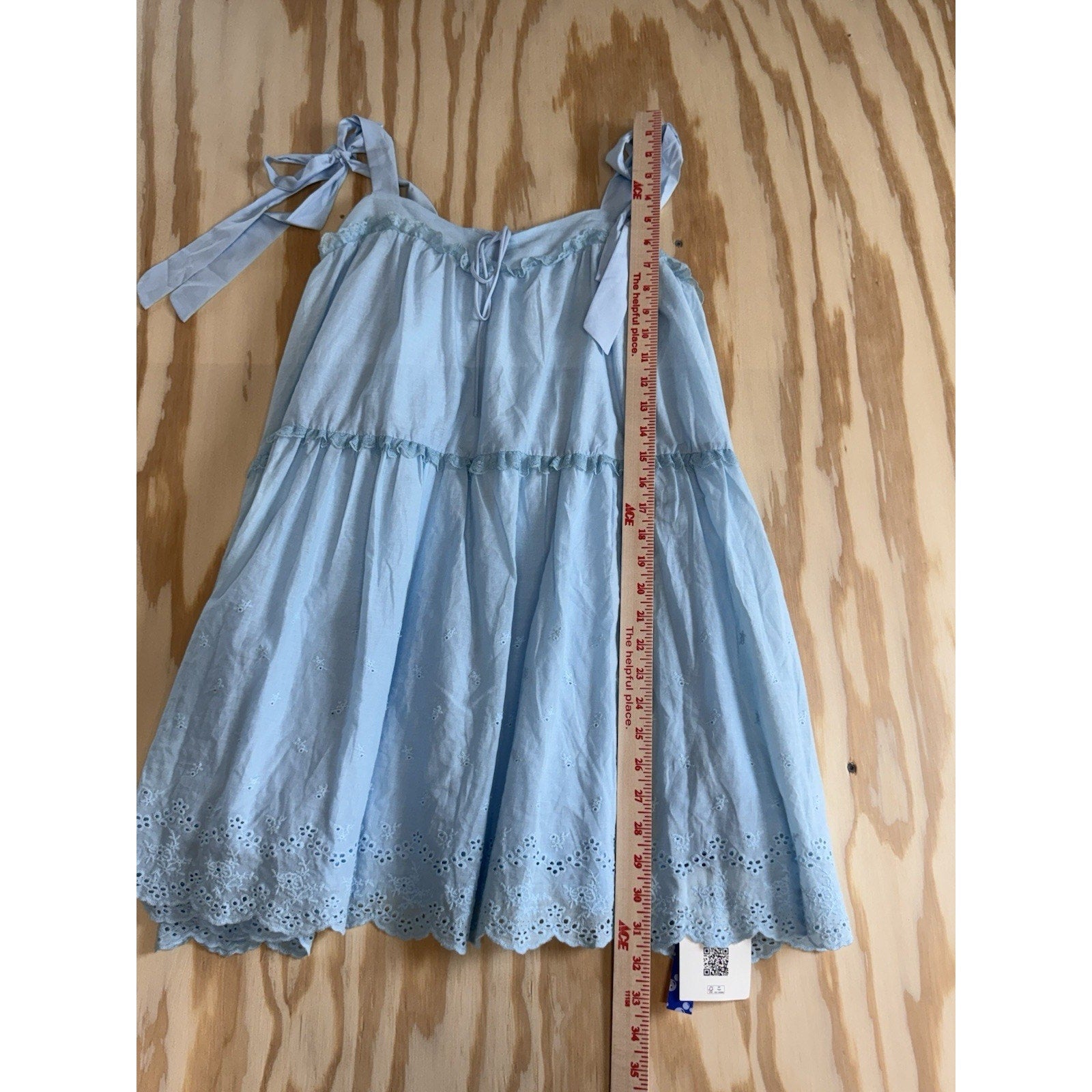 Cider Blue Eyelet Babydoll Mini Dress Tie Shoulder Cottagecore NWT Women M