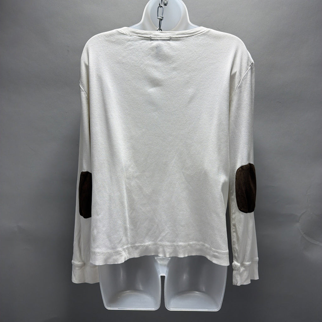 LRL Lauren Jeans Co. Ribbed Top Womens XL Ivory Suede Elbow Patches Y2K Vtg