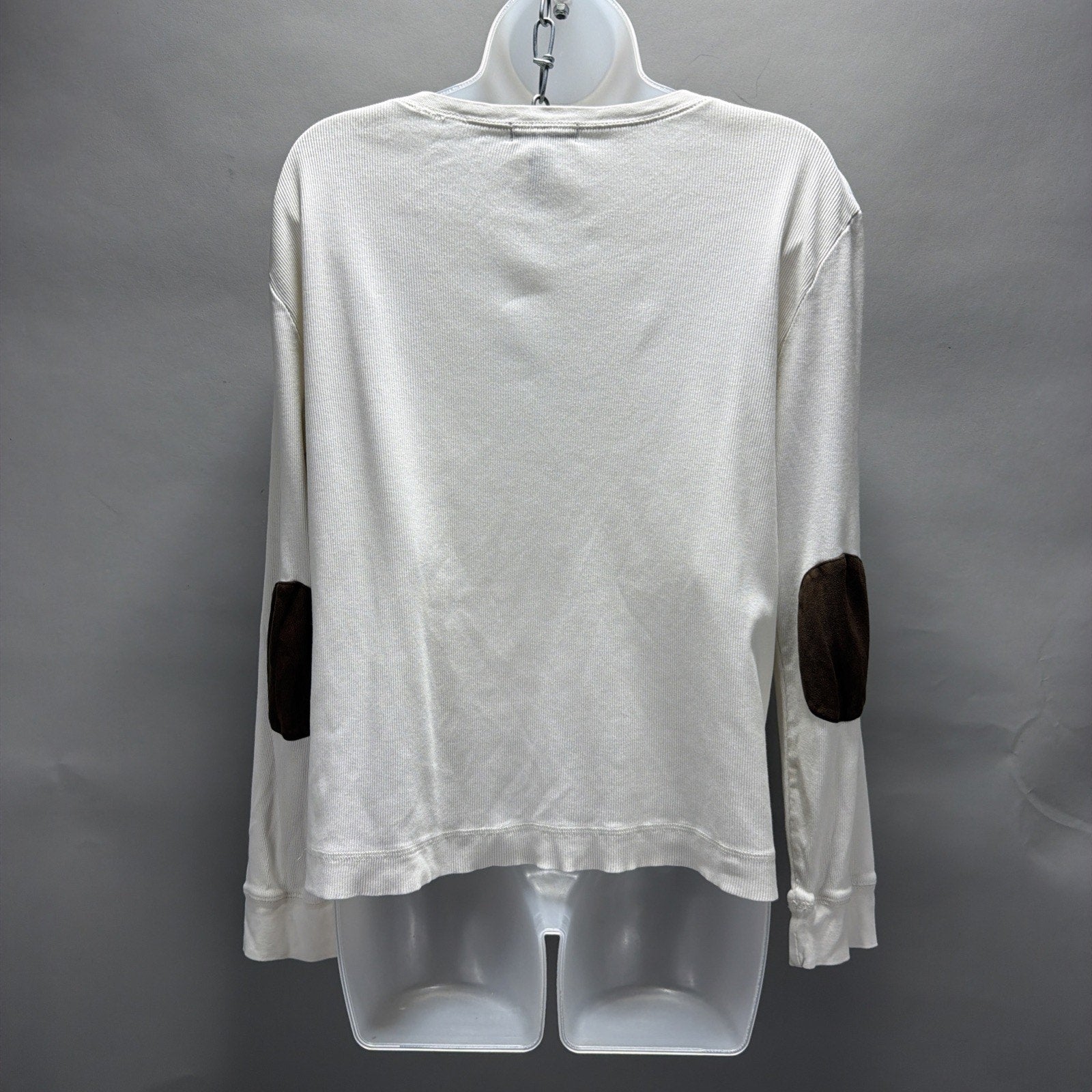 LRL Lauren Jeans Co. Ribbed Top Womens XL Ivory Suede Elbow Patches Y2K Vtg