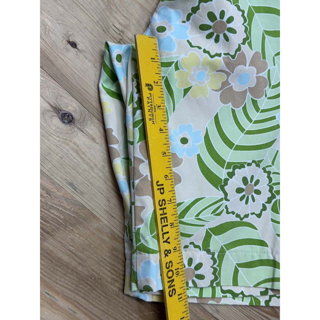 French Cuff Retro Blue Green Brown Tropical 100% Cotton Bermuda Women’s Size 6