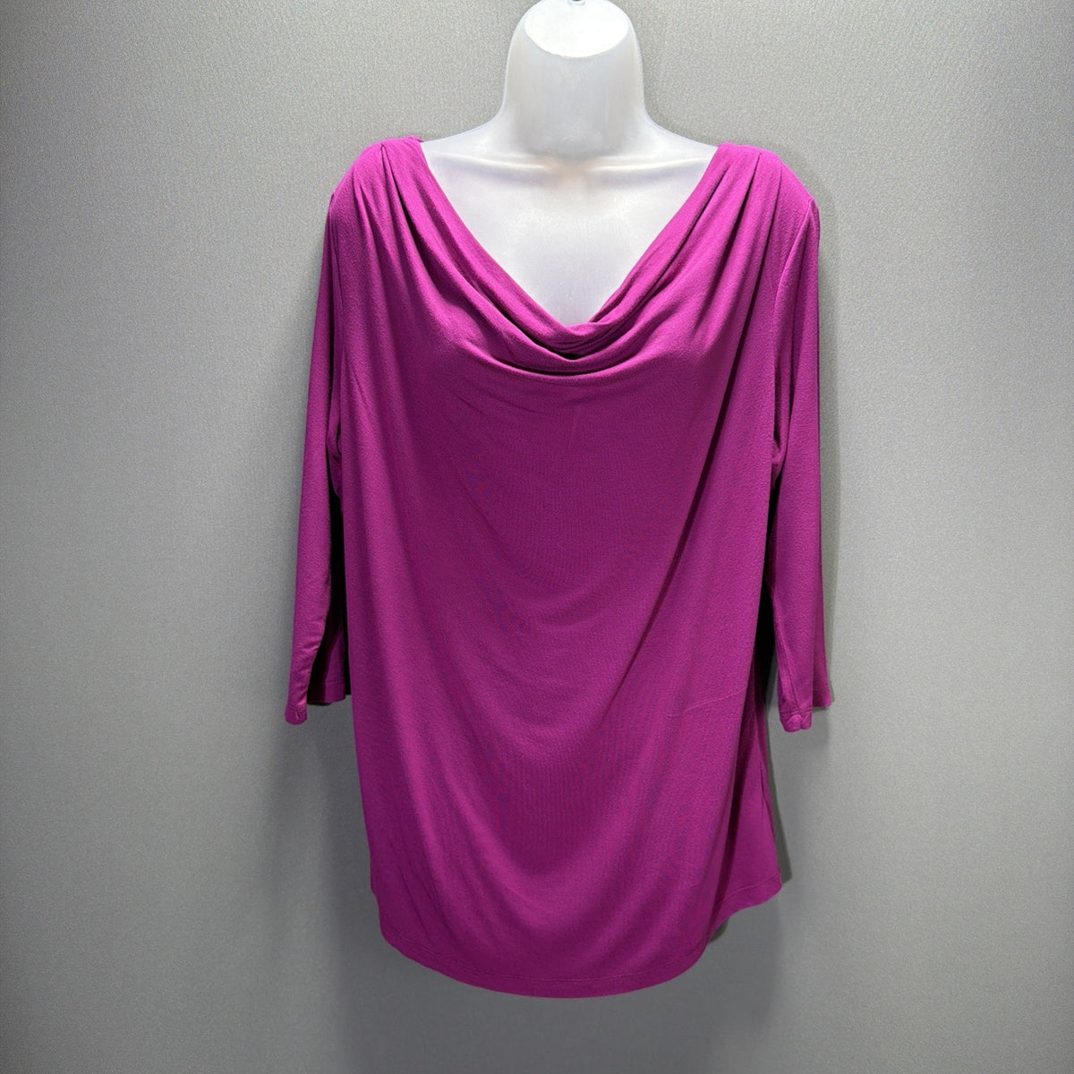 Peter Nygard Cowl Neck Top Women Fuchsia 3/4 Sleeve Stretch Size Petite Large